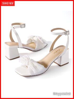 Ankis Women Bow Square Open Toe Chunky Heel Wedding Sandals